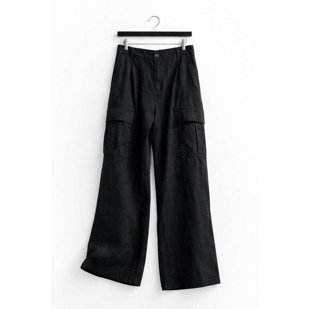 ✿ Vince Wide Leg Cargo Pants Black Silk Blend High Rise Relaxed Size 16 NWT
